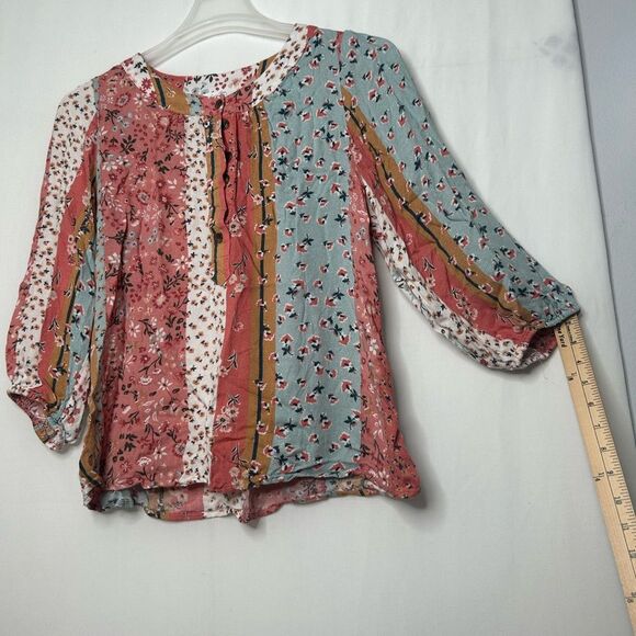 Coral Bay Women's 3/4 Sleeve Button-Up Elastic Cuff Floral Blouse Tunic Size M - Picture 4 of 8
